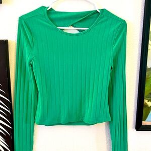 Green Long Sleeve Open-Back Top